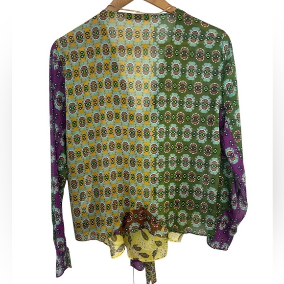 Zara Zodiac Printed Tie Front Sheer Blouse - Picture 5 of 8